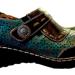 Spring Step L’Artiste Black Turquois Womens Clog Shoe Size 37/USA 7